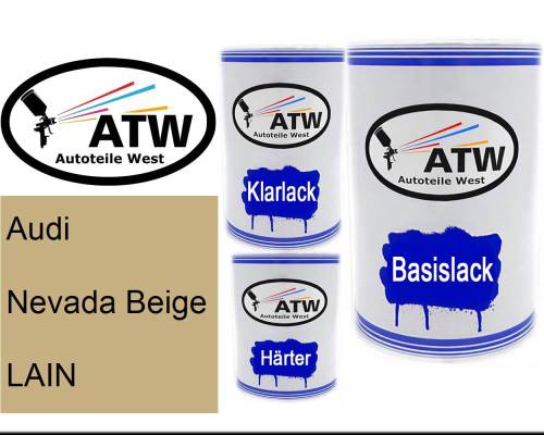 Audi, Nevada Beige, LAIN: 500ml Lackdose + 500ml Klarlack + 250ml Härter - Set, von ATW Autoteile West.